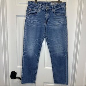 AG Adriano Goldschmied Women's Blue Straight‎ Leg Jeans Raw Hem